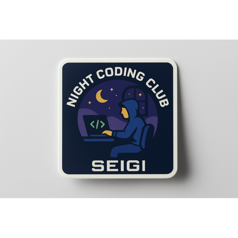 Naklejka Night Coding Club - winylowa 70×70 mm (matowa)