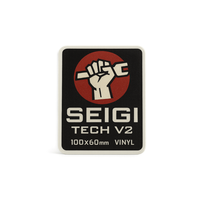 Naklejka SEIGI Tech V2 — winylowa 100×60 mm (wodoodporna)