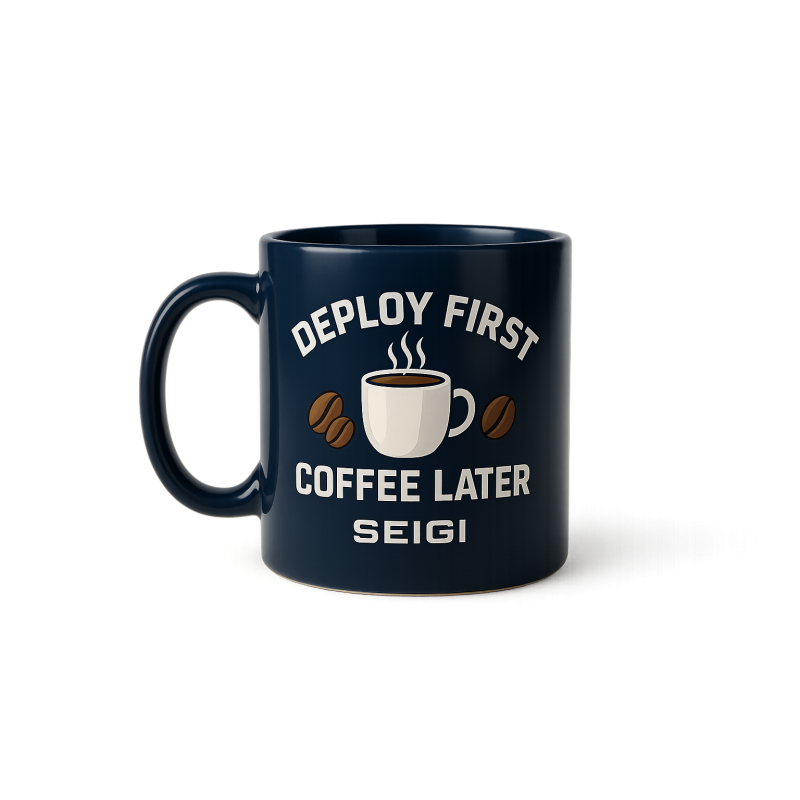 Kubek Deploy First Coffee Later granatowy