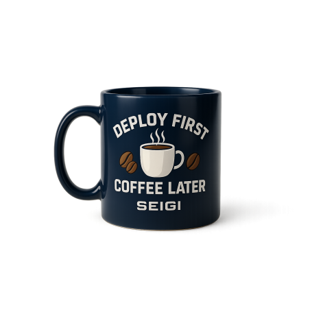 Kubek Deploy First Coffee Later granatowy